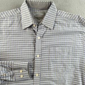 Johnston & Murphy Shirt Mens Large Blue Gingham Tailored Fit Dress Long Sleeve